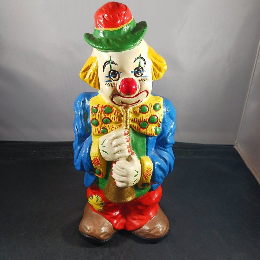 Vintage 70's Circus Clown Playing the Saxophone Plaster Figurine
